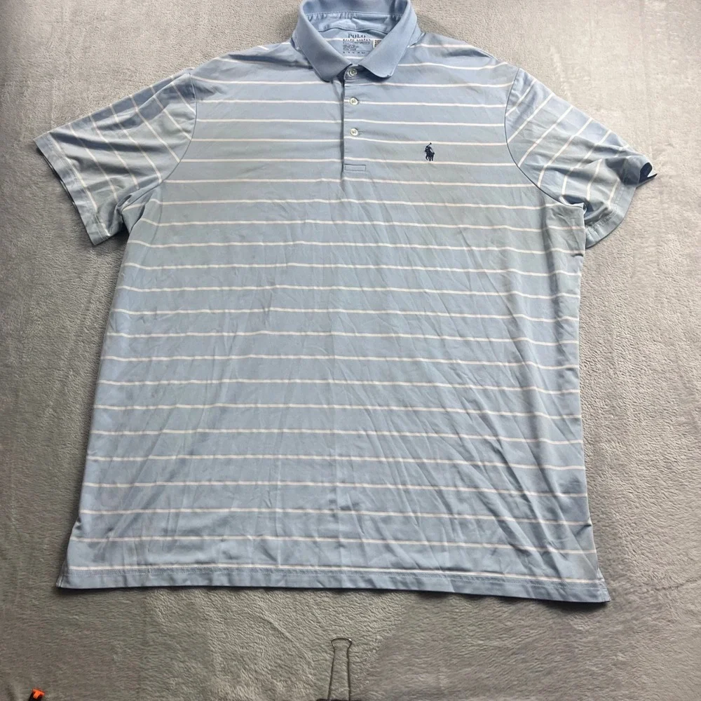Polo Ralph Lauren Performance Polo Mens XL Light Blue White Striped Short Sleeve